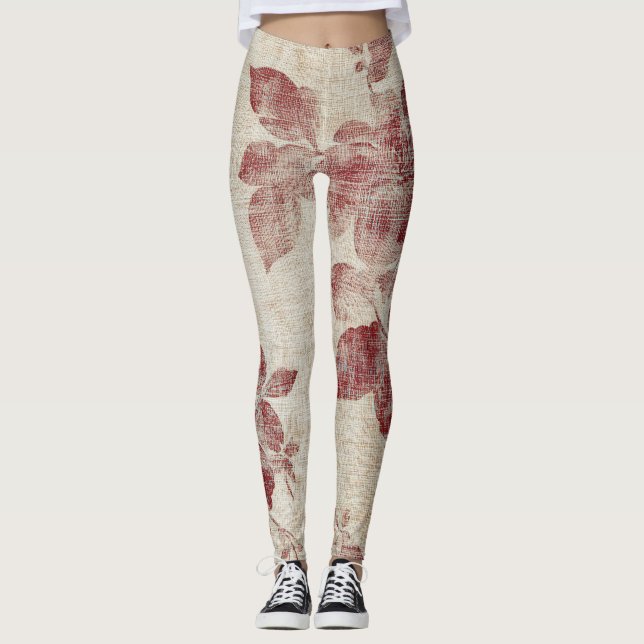 Leggings Estampado de lino floral rústico rosado (1) (Anverso)