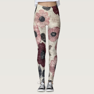 Leggings Estampado de lino floral rústico rosado (7)