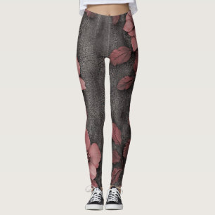 Leggings Estampado de lino floral rústico rosado (8)