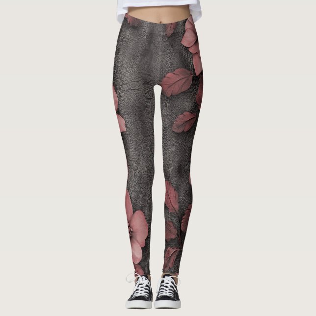 Leggings Estampado de lino floral rústico rosado (8) (Anverso)