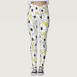 Leggings Estampado de plores amarillo, blanco y negro de la