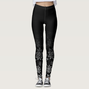 Leggings Estampado de plores gráfico moderno negro y blanco