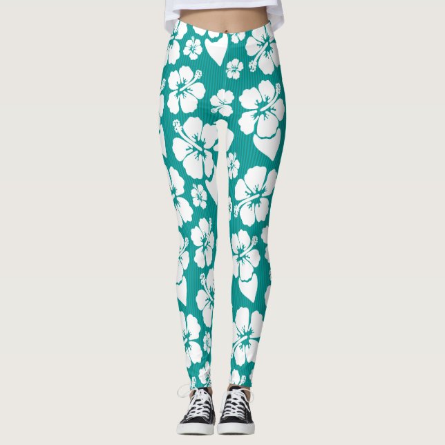 Leggings Estampado de plores hawaiano del hibisco (Anverso)