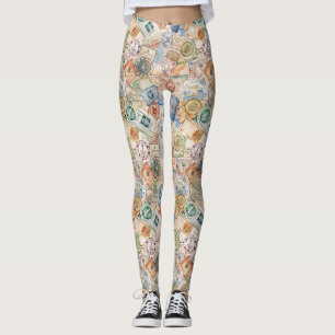 Leggings Estampado de sello de pasaporte rústico de viaje (