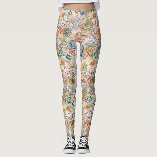 Leggings Estampado de sello de pasaporte rústico de viaje ( (Anverso)