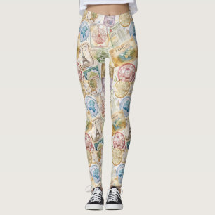 Leggings Estampado de sello de pasaporte rústico de viaje (