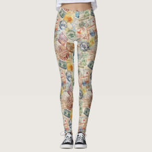 Leggings Estampado de sello de pasaporte rústico de viaje (