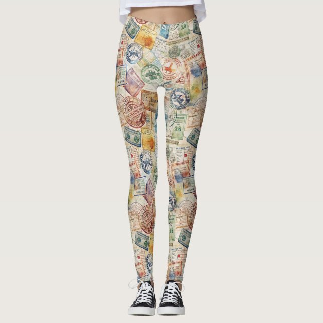 Leggings Estampado de sello de pasaporte rústico de viaje ( (Anverso)
