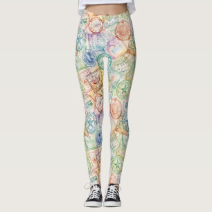 Leggings Estampado de sello de pasaporte rústico de viaje (