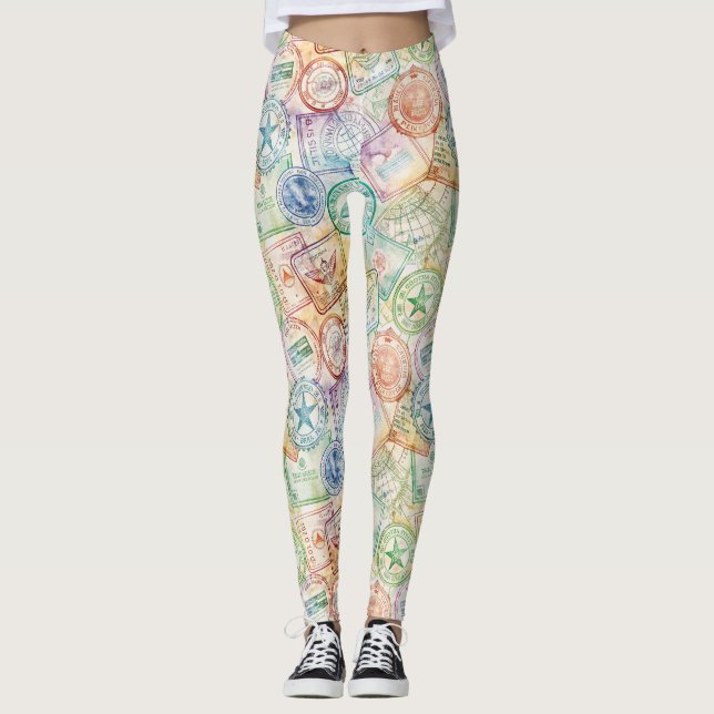 Leggings Estampado de sello de pasaporte rústico de viaje ( (Anverso)