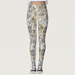 Leggings Estampado de sello de pasaporte rústico de viaje (