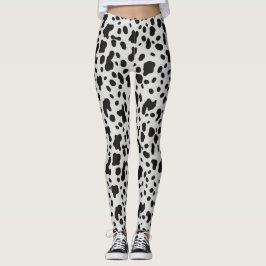 Leggings Estampado de vaca de granja moderna en negro 