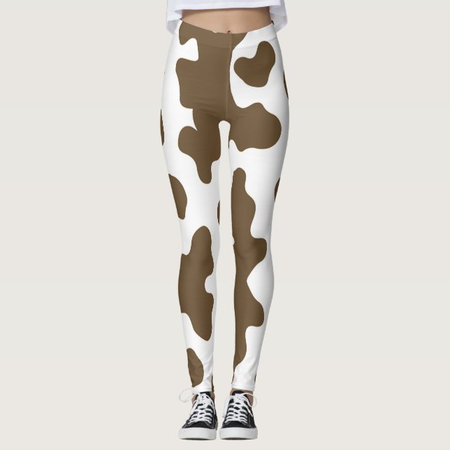 Leggings Estampado de vaca marrón rústico y blanco Country  (Anverso)