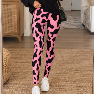 Leggings Estampado de vaca negro rosa