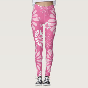 Leggings Estampado floral retro rosa y blanco