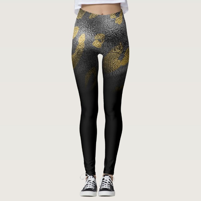 Leggings Estampado Leopardo Guepardo Dorado Falso Brillante (Anverso)