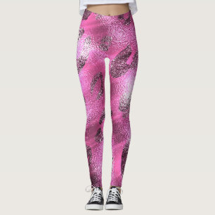 Leggings Estampado Leopardo Plateado y Rosa Brillo de Hoja 