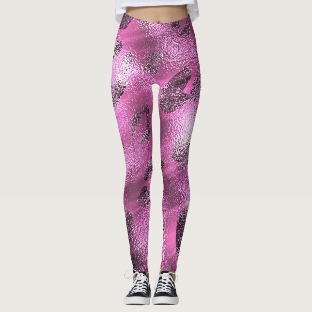 Leggings Estampado Leopardo Plateado y Rosa con Aspecto Bri (Anverso)