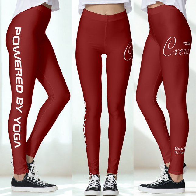 Leggings Estampado personalizado Yoga Crew Rojo Profundo (Red yoga leggings in three views.)