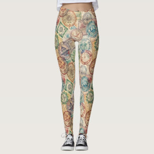 Leggings Estampado rústico de sello de pasaporte de viaje (