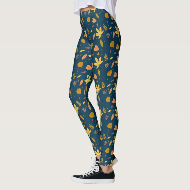Leggings estampados con hojas azules de otoño | Es (Izquierda)