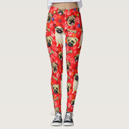 Leggings Estampados con Pug Rojos