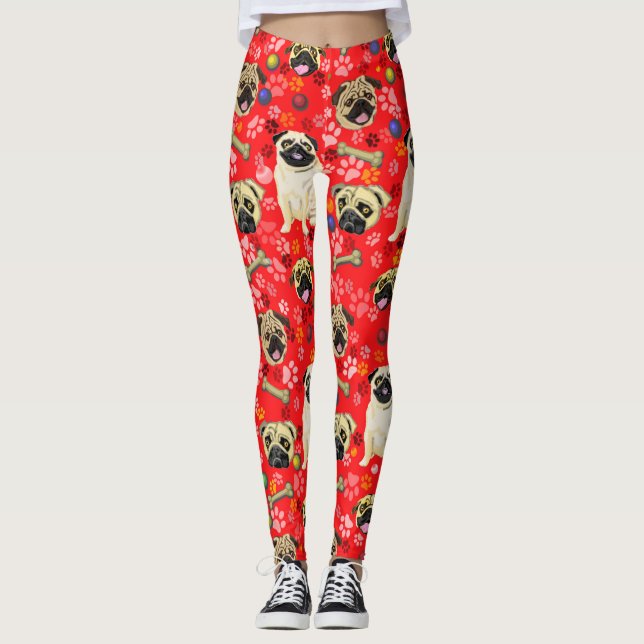 Leggings Estampados con Pug Rojos (Anverso)