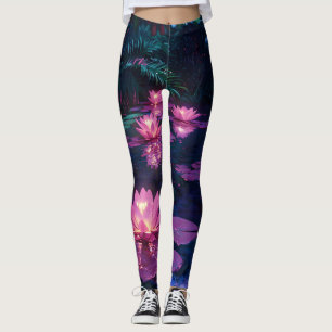 Leggings Estanque de Loto Rosa Naturaleza Zen Medianoche