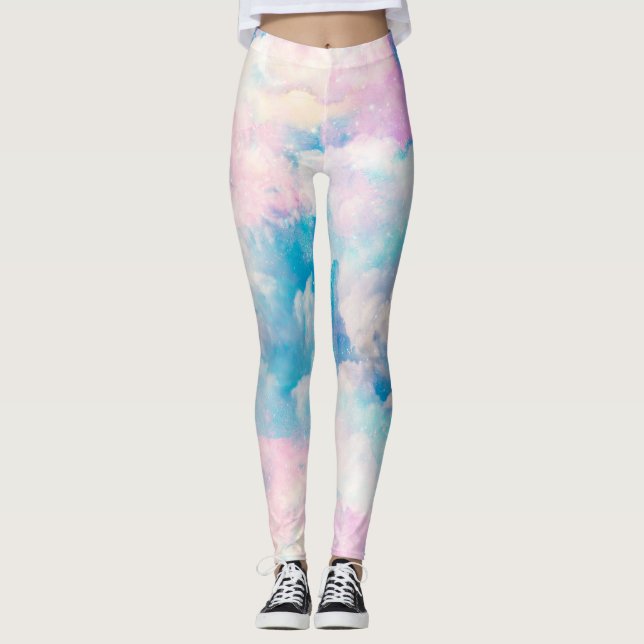 Leggings Estética del cielo azul del arcoiris pastel (Anverso)