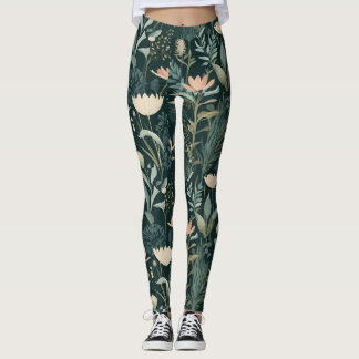 Leggings Estética oscura salvia y floral ilustrativa Pa
