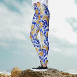 Leggings Estilizado girasol arabesco acuarela azul amarillo