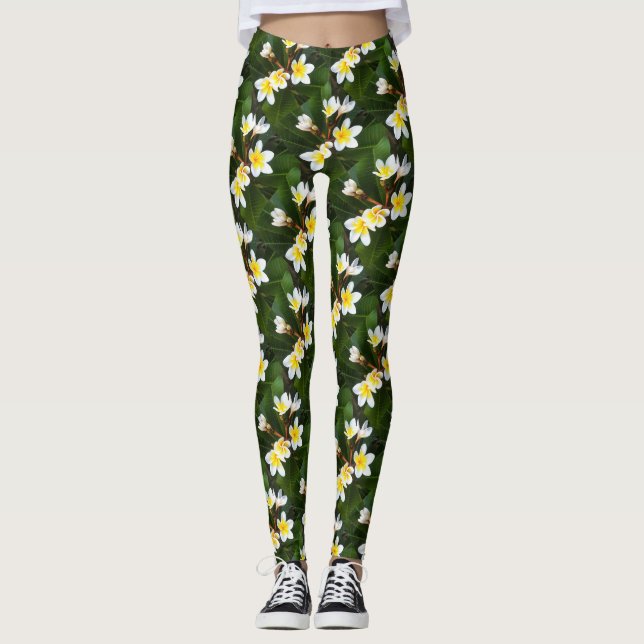 Leggings Estilo artístico de clúster de flor frangipano (Anverso)