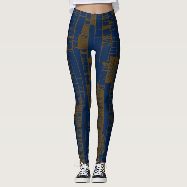 Leggings estilo azul y marrón patrón abstracto  (Anverso)