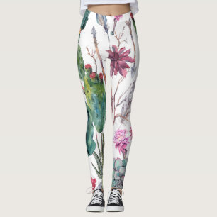 Leggings Estilo Boho, acuarela de cactus vintage.