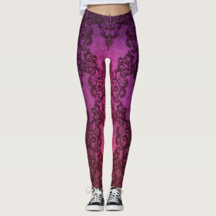 Leggings estilo boho damasco rosa púrpura