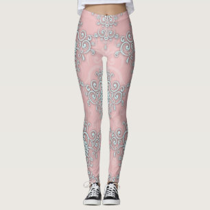 Leggings estilo boho de damasco rosa claro y gris