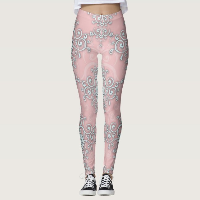 Leggings estilo boho de damasco rosa claro y gris (Anverso)