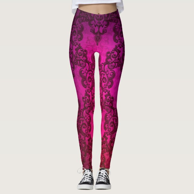 Leggings estilo boho de damasco rosa profundo (Anverso)