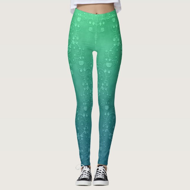 Leggings estilo boho de damasco verde turquesa vib (Anverso)