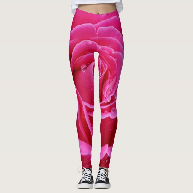 Leggings estilo chic moderno flores rosas verde ro (Anverso)