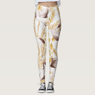 Leggings Estilo chino dorado, patrón sakura acuarela.