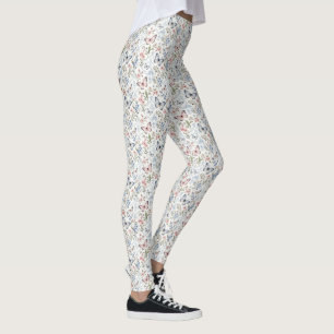 Leggings Estilo Chinoiserie de Mariposa y Flor Silvestre
