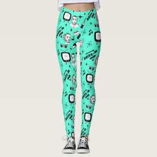 Leggings Estilo de arte pop retro negro y blanco nostálgico