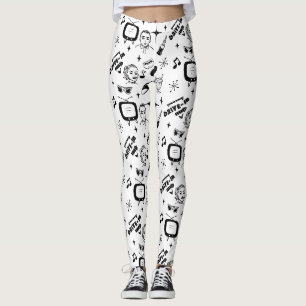 Leggings Estilo de arte pop retro negro y blanco nostálgico