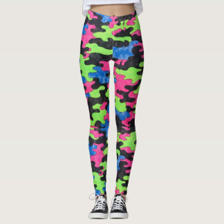 Leggings Estilo de camuflaje rosa verde azul negro