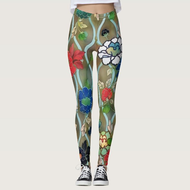 Leggings Estilo de época Lotus Flores Leyendas de arte (Anverso)