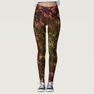 Leggings Estilo de espejado de neón marrón claro con líneas