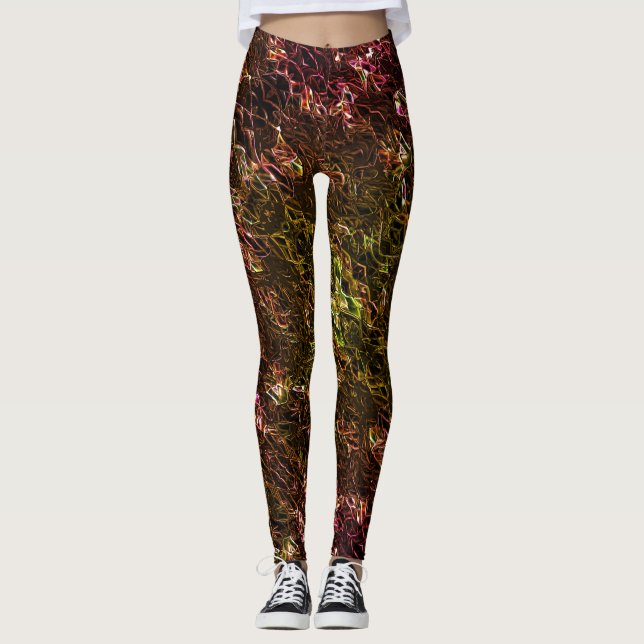 Leggings Estilo de espejado de neón marrón claro con líneas (Anverso)