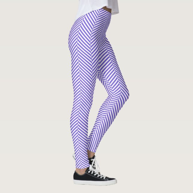 Leggings Estilo de herringbone de chevron blanco morado Leg (Derecha)