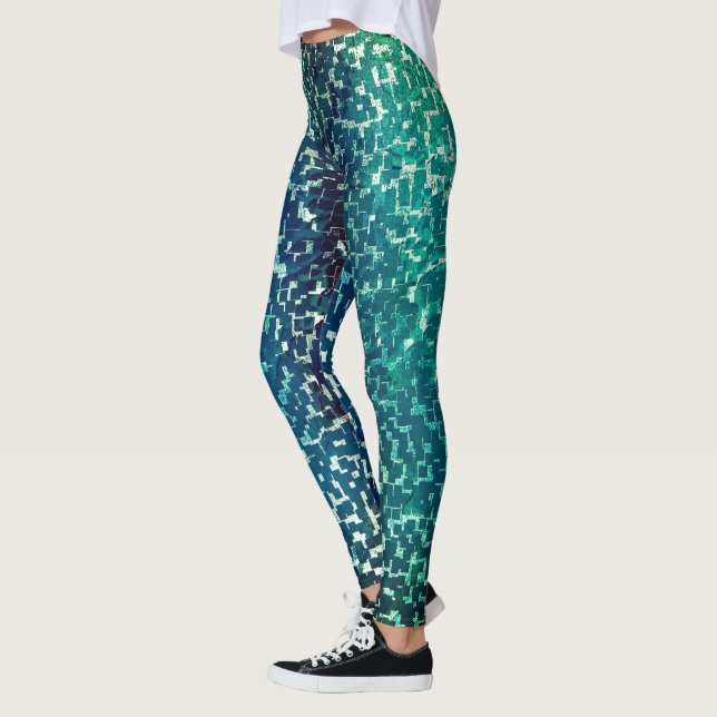 Leggings Estilo de mosaico azul neón sobre el cristal de ma (Izquierda)